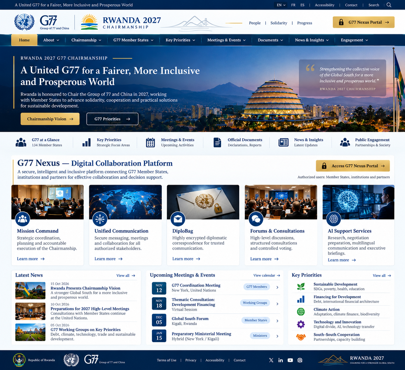 Approved Rwanda 2027 G77 Chairmanship public portal wireframe